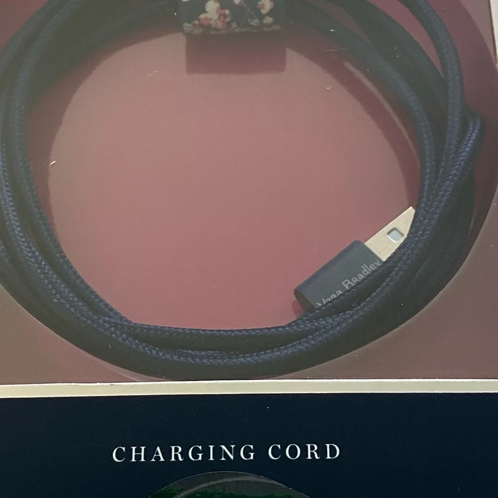VERA BRADLEY 5’ Long 8-Pin Charging Woven Cable with Leatherette Cord Keeper